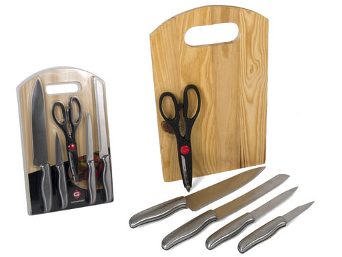 Set de cocina tabla, cuchillos y tijeras