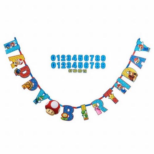 Guirnalda Feliz cumpleaños "Happy Birthday" Super Mario