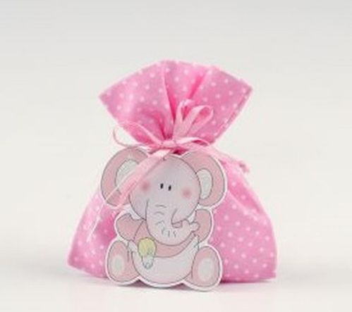 Colgante de madera elefante rosa en saco