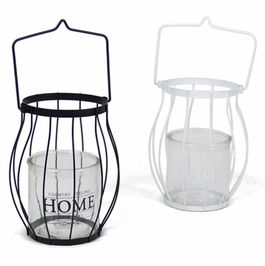 Cesta de metal con portavelas 15 x 14 x 18 cm