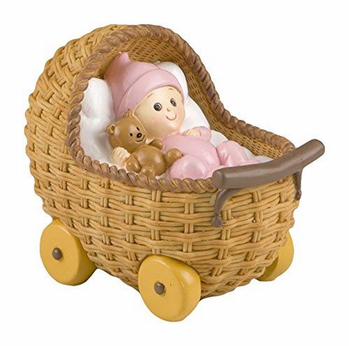 Figura Bautizo coche Bebé rosa 10.5 x 15.5 x 13 cm