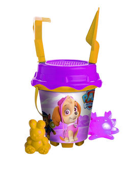 Cubo de playa con 4 moldes Patrulla Canina Skye