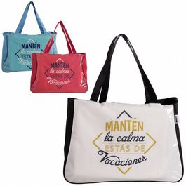 Bolso de playa "Mantén la calma" blanco