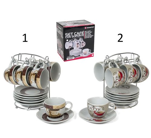 Set café 12 tazas 80ml con soporter porcelana Modelo 2