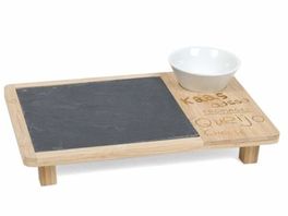 Tabla pizarra y bambú con salsera 28x18cm