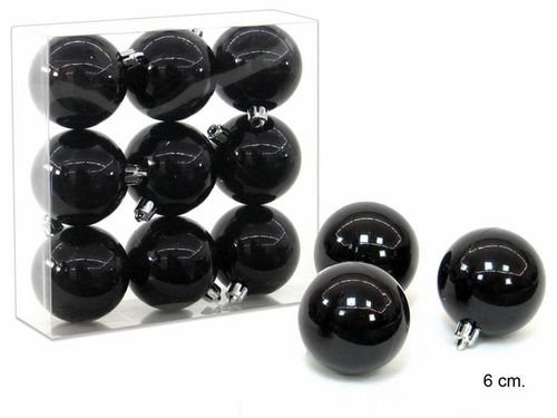 Set de 9 bolas negras brillo 6 cm