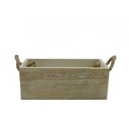 Caja Madera Rectangular Envejecida con cuerda 24 x 12 x 9 cm