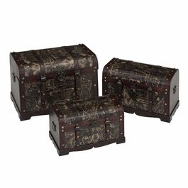 Set 3 baúles madera "World" 76 x 48 x 45 cm
