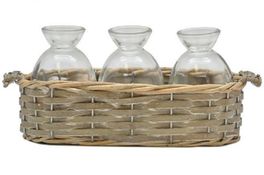 Bandeja mimbre y 3 botellas cristal 27 x 9 x 11 cm