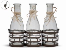 Soporte con 3 botellas cristal 21 x 7 cm