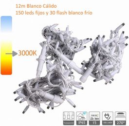Guirnalda cordón LED profesional 12m color blanco cálido con flash frío 220V