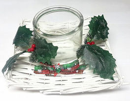 Portavela mimbre blanco de Navidad