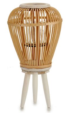 Portavela de madera bambú cónica 26 x 26 x 47 cm