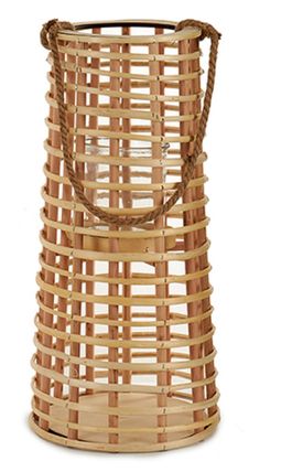 Portavelas cónico con asa color natural 23 x 23 x 50 cm.