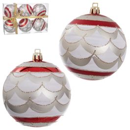 Set 6 bolas Navidad decorada rojo 8 cm