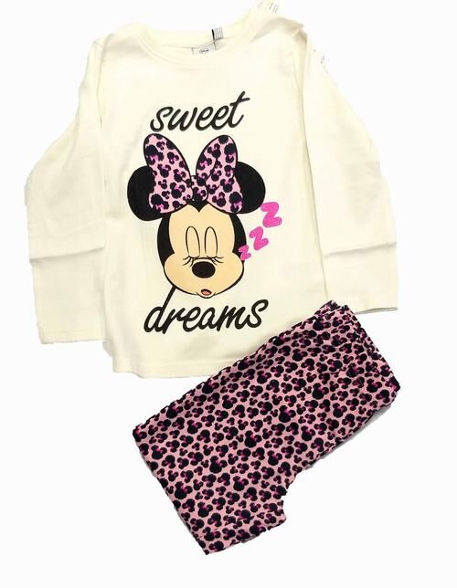 Pijama Interlock blanco Minnie Mouse 3 años
