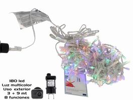 Guirnalda cordón LED uso doméstico 180 leds multicolor exterior 3+9 metros