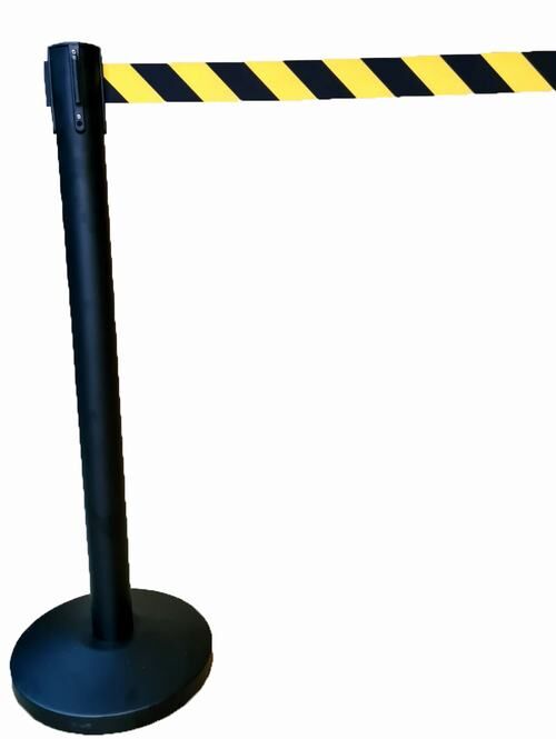 Poste señalización con cinta extensible 2 metros cabeza intercambiable Amarillo y Negro
