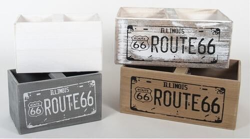 Set 4 cajas de madera "Route 66" 35 x 22 x 15 cm