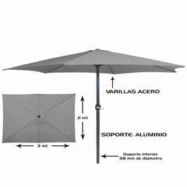 Sombrilla poliester gris tubo aluminio 38 mm 2 x 3 metros