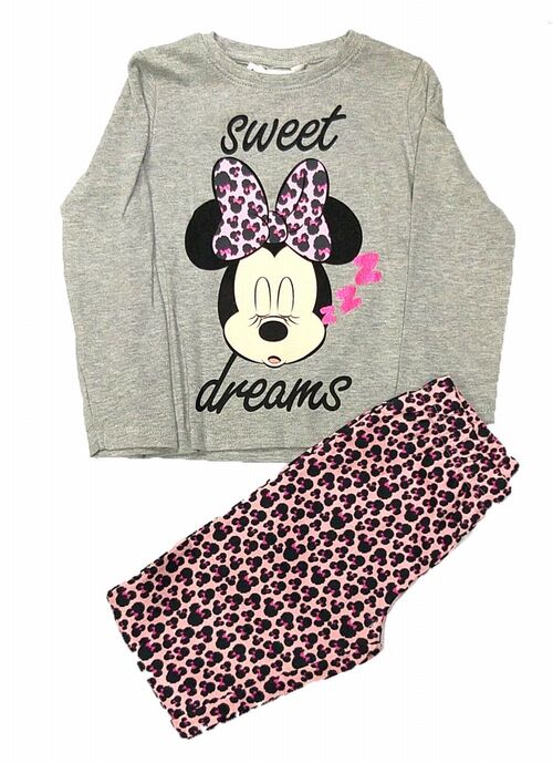 Pijama Interlock gris Minnie Mouse 3 años