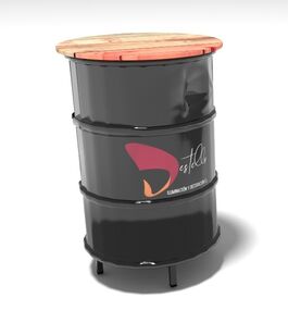 Bidón mesa alta barril industrial con tablero patas y lacado 60 x 60 x 90 cm