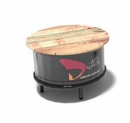 Bidón de Metal mesa baja Barril Industrial personalizable con patas de metal, lacado y tablero 60 x 60 x 50 cm