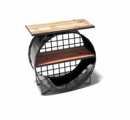 Bidón de Metal mesa baja con leja, lacado y tablero Barril Industrial personalizable 60 x 60 x 40 cm