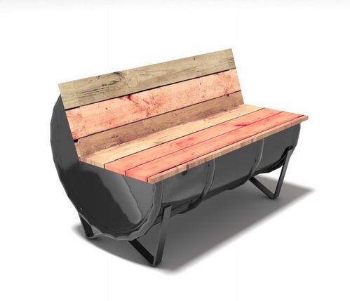 Bidón de Metal banco con respaldo en madera y lacado barril industrial 90 x 60 x 60 cm