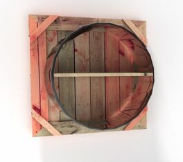 Bidón de Metal estantería lacada leja y panel trasero madera Barril Industrial personalizable  60 x 60 x 20 cm