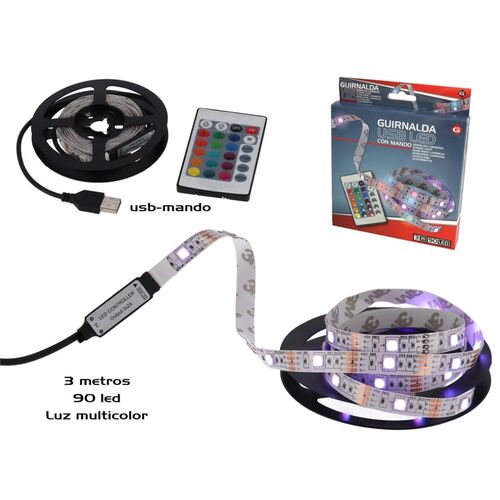 Guirnalda Led Rgb USB 3 metros con mando