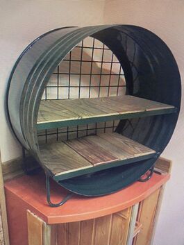 Bidón de Metal estantería lacada 2 lejas madera diagonal Barril Industrial personalizable 60 x 60 x 30 cm