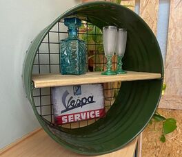 Bidón de Metal estantería lacada y leja madera Barril Industrial personalizable 60 x 29 cm