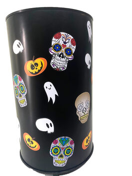 Bidón de Metal mesa alta Barril Industrial lacado "Catrinas" 90 x 57 cm