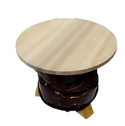 Bidón de Metal mesa aplastada Barril Industrial personalizable con patas de madera y lacado 60 x 60 x 50 cm