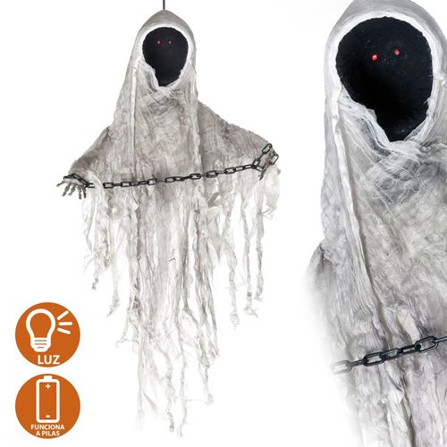 Figura fantasma colgante luz Halloween 90 x 115 cm