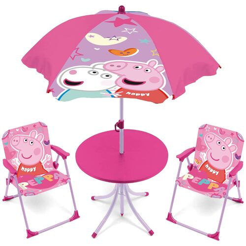 Set mesa con sombrilla y sillas Peppa Pig
