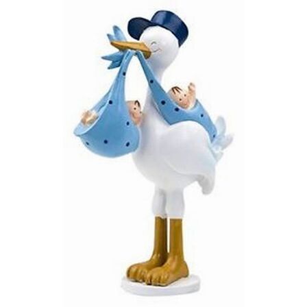 Figura Bautizo Cigüeña con gemelos 22 cm