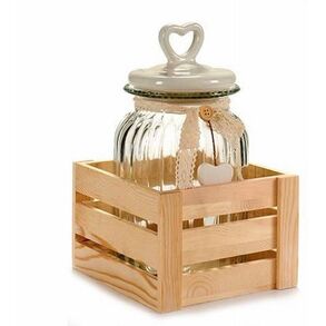 Tarro cristal soporte madera 17,5 x 18 x 28,5 cm