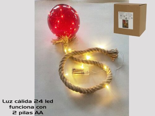 Bola 24 leds 15 cm roja con cuerda 1 metros