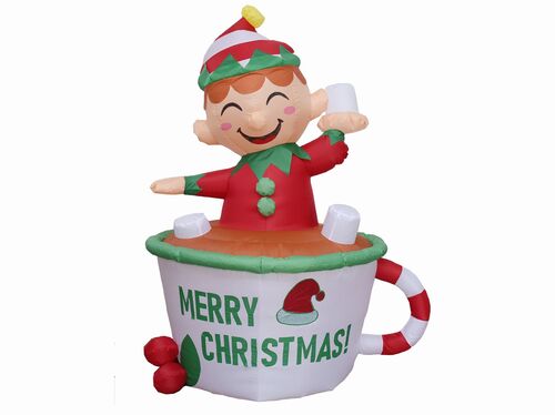 Hinchable decoración Navidad Duende taza 180 cm