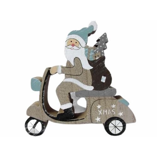 Figura Papá Noel Santa Claus moto verde 18 x 18 cm