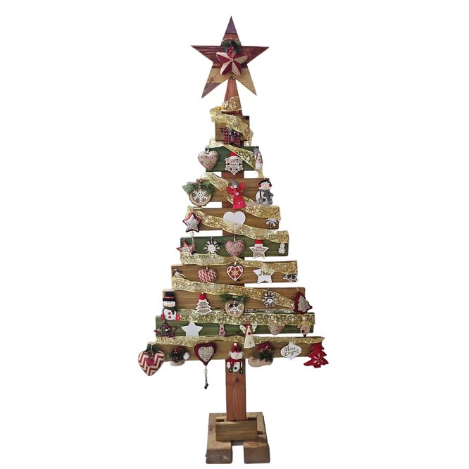 Árbol Navidad artesanal ecológico de madera con luz y accesorios 240 x 97 cm