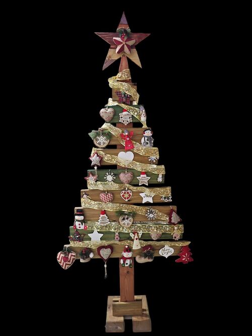 Árbol Navidad artesanal ecológico de madera con luz y accesorios 240 x 97 cm