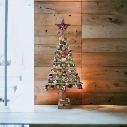 Árbol Navidad artesanal ecológico de madera con luz y accesorios 240 x 97 cm