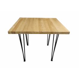 Mesa auxiliar pino laminado patas acero 70 x 70 x 51 cm