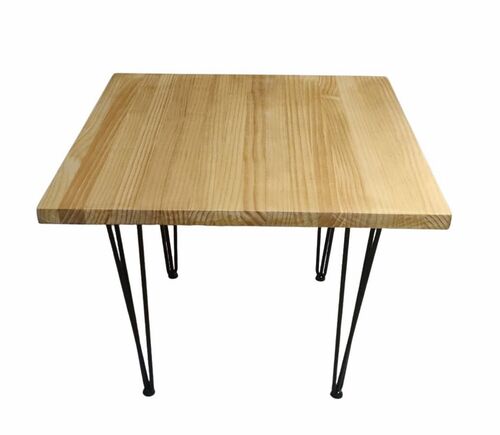 Mesa auxiliar pino laminado patas acero 70 x 70 x 51 cm