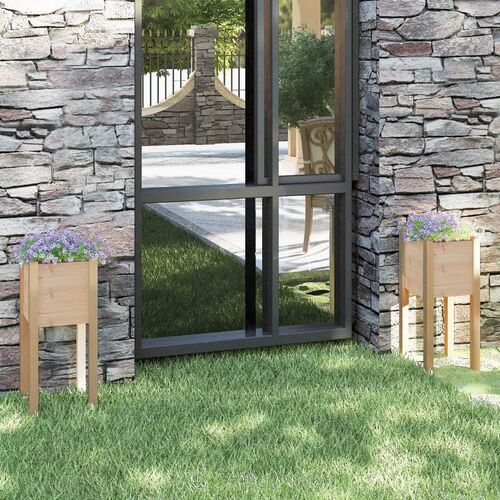 Set 2 Jardineras madera maciza pino 31 x 31 x 70 cm