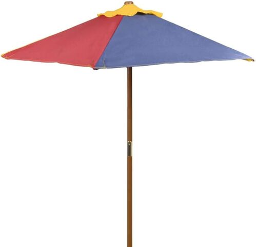 Mesa de picnic y bancos de niños y sombrilla madera multicolor