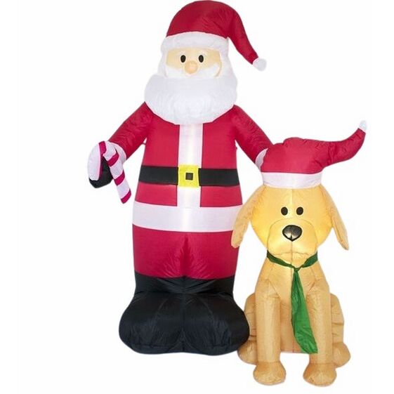 Hinchable Papá Noel Santa Claus con perro 3 LED 150cm